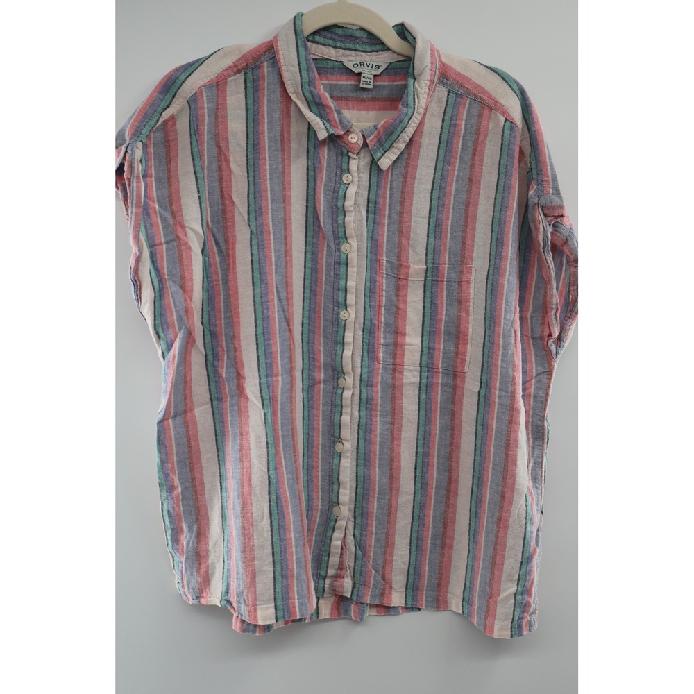 Orvis Classic Collection Linen Rayon Striped Button Shirt XL Coastal Top